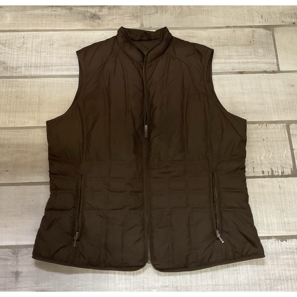 Eddie Bauer Vest Women's Large Brown Premier Goose Down Puffer Quilted Full Zip - Picture 1 of 3